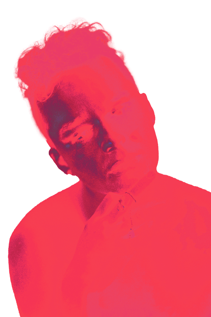 Ozzy in a digitized wash of pink